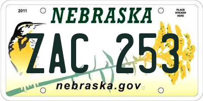 NE license plate ZAC253