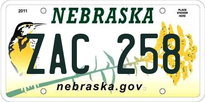 NE license plate ZAC258
