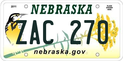 NE license plate ZAC270
