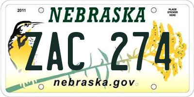 NE license plate ZAC274