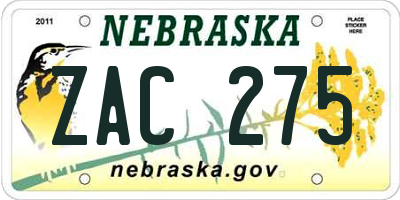 NE license plate ZAC275