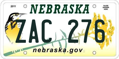 NE license plate ZAC276