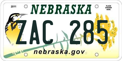 NE license plate ZAC285
