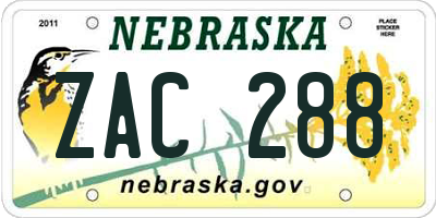 NE license plate ZAC288
