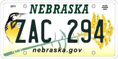 NE license plate ZAC294