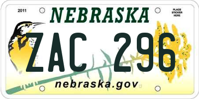 NE license plate ZAC296
