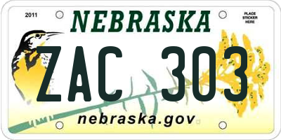 NE license plate ZAC303