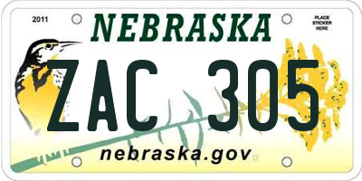 NE license plate ZAC305