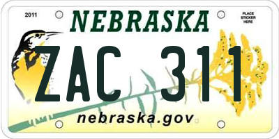 NE license plate ZAC311