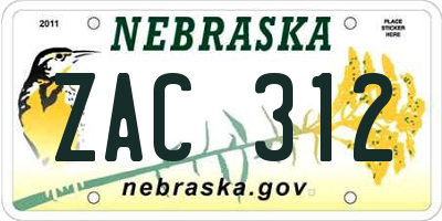 NE license plate ZAC312