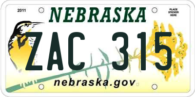 NE license plate ZAC315
