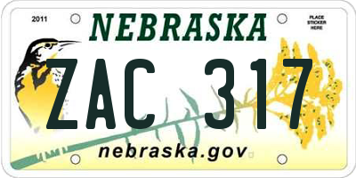 NE license plate ZAC317