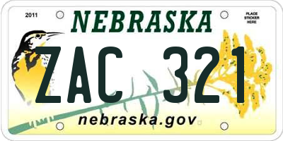 NE license plate ZAC321