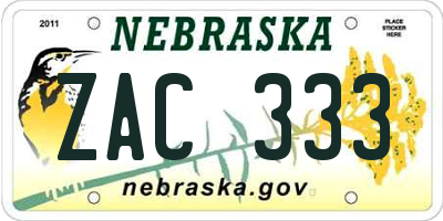 NE license plate ZAC333