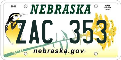 NE license plate ZAC353