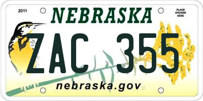 NE license plate ZAC355