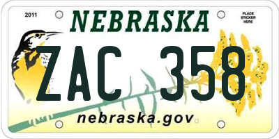 NE license plate ZAC358