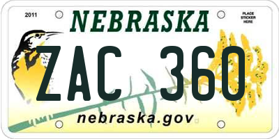 NE license plate ZAC360