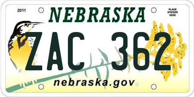 NE license plate ZAC362