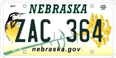 NE license plate ZAC364