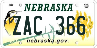 NE license plate ZAC366