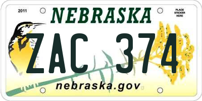 NE license plate ZAC374