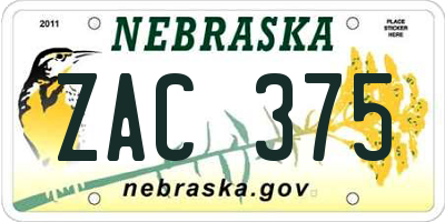 NE license plate ZAC375