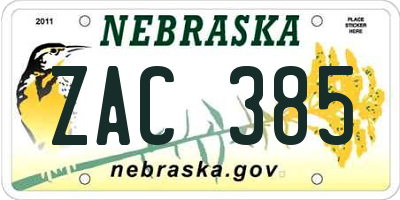 NE license plate ZAC385