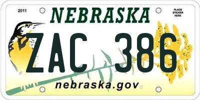 NE license plate ZAC386