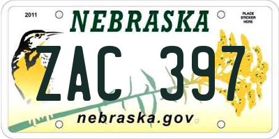 NE license plate ZAC397