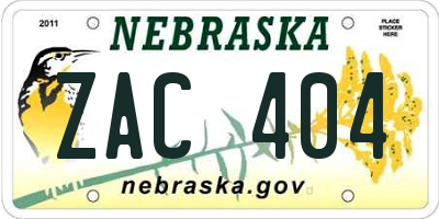 NE license plate ZAC404