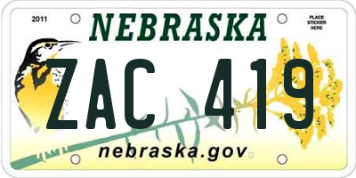 NE license plate ZAC419