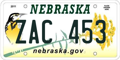 NE license plate ZAC453