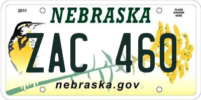 NE license plate ZAC460