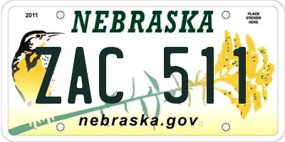 NE license plate ZAC511