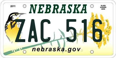 NE license plate ZAC516