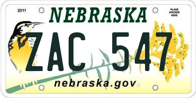 NE license plate ZAC547