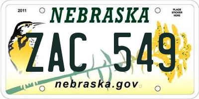 NE license plate ZAC549