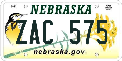 NE license plate ZAC575