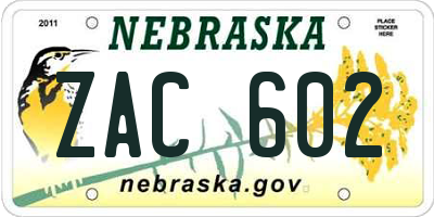 NE license plate ZAC602