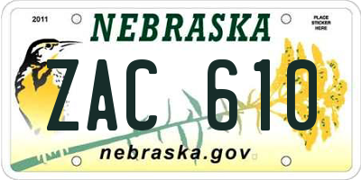 NE license plate ZAC610