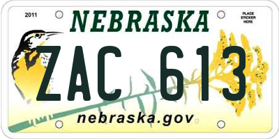 NE license plate ZAC613
