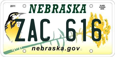 NE license plate ZAC616
