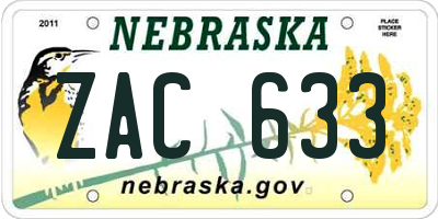 NE license plate ZAC633