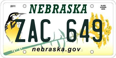 NE license plate ZAC649