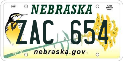NE license plate ZAC654