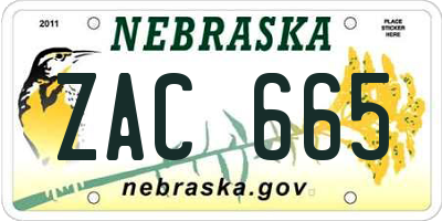 NE license plate ZAC665