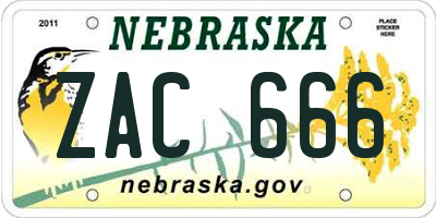 NE license plate ZAC666