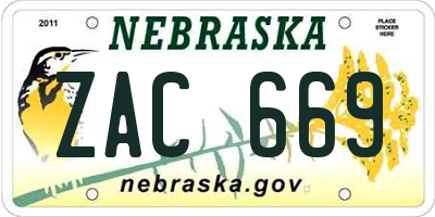NE license plate ZAC669