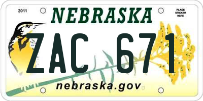 NE license plate ZAC671